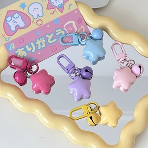 Cute Star Bell Keychain Resin Candy Color Macaron Five Pointed Star Bag Pendant Gift Accessory For Women Girls