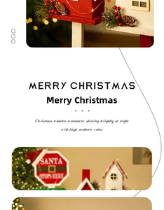 Dettaglio casetta di Natale in legno con cartello Babbo Natale e luci LED calde