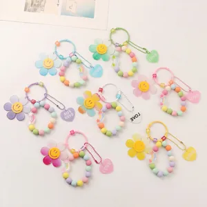 Acrylic Sunflower Keychain Macaron Color Bead Bag Charm Heart Love Rainbow Letter Women Girls Sweet Cute Decoration