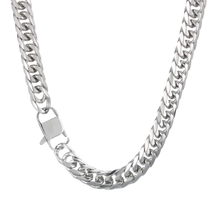 Polished silver stainless steel cuban chain necklace with a unique square box clasp