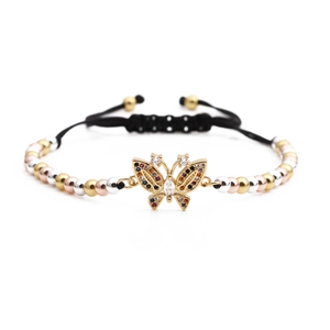 Adjustable butterfly cord bracelet with tricolor beads and colorful zirconia accents