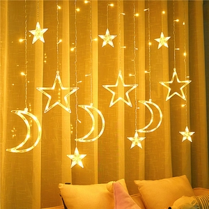 LED Curtain String Lights Star Moon Reindeer Bell Plastic Warm White Multicolor Romantic Fairy Atmosphere Holiday Decor