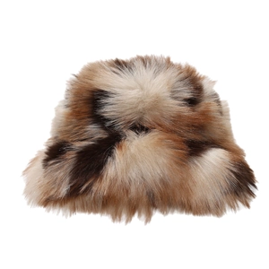 Plush faux fur leopard print bucket hat for women with soft fluffy autumn winter texture