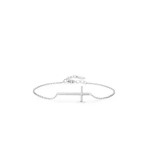 Minimalist S925 sterling silver cross bracelet with polished mirror finish for women