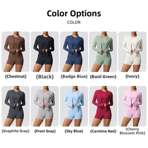 Vue détaillée de l'ensemble de fitness 3 pièces pour femme en 10 couleurs variées