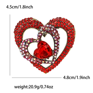 Fashion alloy hollow heart brooch with red rhinestones and crystals on gold base