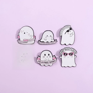 Set of 6 cute ghost enamel pins with sunglasses and funny Halloween pun text