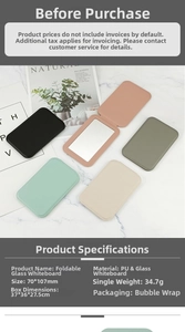 Slim portable PU leather makeup mirror and glass folding pad measuring 70x107mm