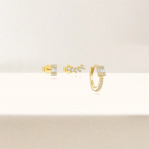 Detailed set of S925 silver gold-plated earrings with square zirconia inlays
