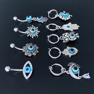 Piercing De Nombril Mauvais Œil Anneau De Ventre En Acier Inoxydable 316L Main De Hamsa Soleil Fleur Bijoux De Corps Pour Femmes