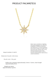 Detail view of S925 silver star pendant with 18k gold plating and white zircon inlay