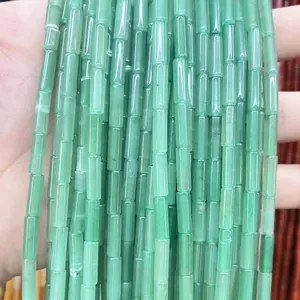 Polished light green natural stone cylinder beads for DIY jewelry making