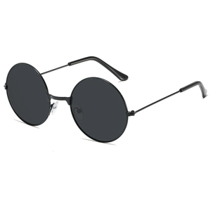 Retro-Rundsonnenbrille mit schwarzen Gläsern und schmalem schwarzem Metallrahmen