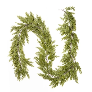 180cm artificial cedar garland with realistic green needles and integrated hanging loops