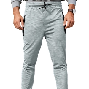 Pantaloni sportivi slim fit da uomo grigio chiaro con tasche zip e coulisse