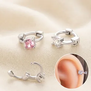 Mini Runde Zirkonia Creolen Kupfer Rosa Weiß Kleine Ohrmanschette Für Frauen Mädchen Süßer Schmuck