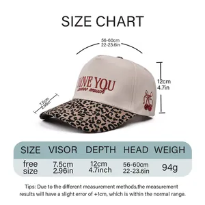 Size chart showing baseball cap dimensions including head circumference and visor length