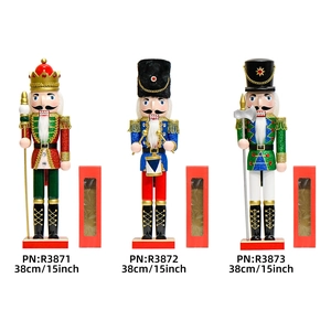 Three 38cm wooden glitter nutcracker soldiers in red, blue and black with gift boxes