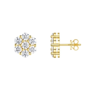 Elegant gold flower stud earrings with 925 silver moissanite stones and secure backings