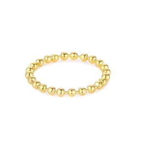 Minimalist S925 sterling silver beaded ring with golden finish and elegant round bead design