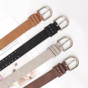 Vintage suede leather belts for women with silver metal buckles and double row studs