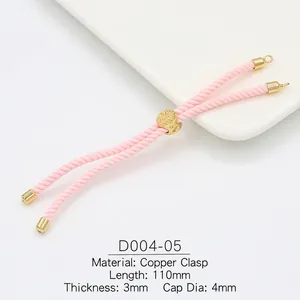Detail of 3mm pink braided cord with adjustable 18k gold-plated leaf slide clasp
