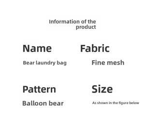 Fine mesh laundry bag detailed specifications featuring bear print and fabric info