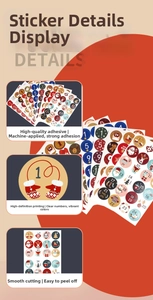 Detail of Christmas countdown calendar stickers with numbers 1 to 24 and festive icons