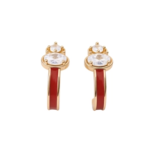 18k gold plated gourd earrings with red enamel and sparkling cubic zirconia stones