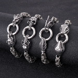 Bracelet Homme Punk Rétro Acier Titane Chaîne Byzantine Lion Dragon Crâne Tête De Serpent Bijoux Gothiques