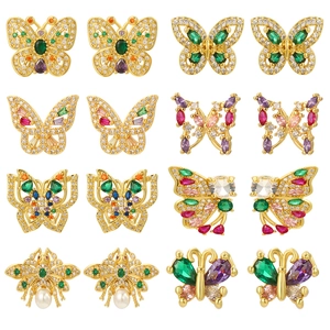 Butterfly And Bee Stud Earrings Copper 18K Gold Plated Colorful Zircon Rhinestone Artificial Pearl Minimalist Elegant Jewelry For Women