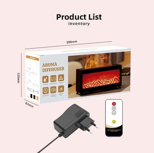Simulated flame humidifier kit with power adapter, remote control, and packaging