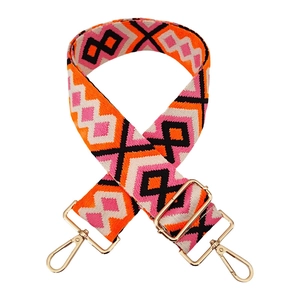 Adjustable geometric diamond pattern wide shoulder strap with gold metal hooks for bags