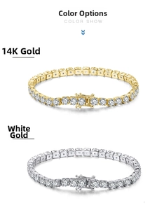 Detailed close-up of 14K gold and white gold tennis bracelets with sparkling zircons