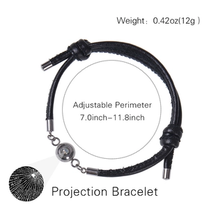 Adjustable black leather projection bracelet with I Love You in 100 languages for gifts