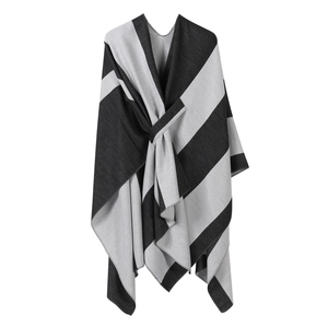 Französisch Elegantes Gestreiftes Farbblock Cape Schal Für Damen Mehrzweck Doppelseitiger Geschlitzter Poncho Wrap Für Reise Urlaub