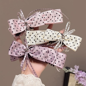 Élégante Barrette à Cheveux Nœud en Ruban de Satin à Pois Douce Pince Twist en Strass Accessoires de Cheveux pour Femmes