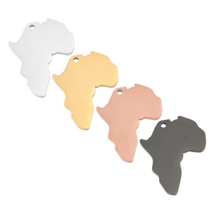 Polished stainless steel Africa map pendants in silver, gold, rose gold and black colors