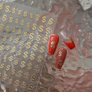 Golden dollar sign nail art stickers with metallic finish for New Year nail decoration