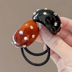 Élastiques à cheveux ovales avec strass élégants en noir brillant et ambre brun