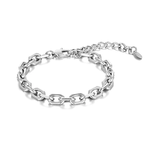 Bracelet à maillons en acier inoxydable argenté avec fermoir mousqueton réglable