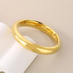 Polished minimalist 13mm wide 18k gold plated stainless steel chunky bangle bracelet