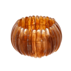 Bracelet extensible large en acrylique vintage avec texture marbrée ambrée pour femme