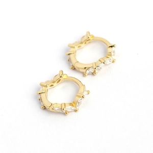 Elegant gold S925 silver hoop earrings with marquise-cut zircon inlay on white background