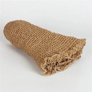 Foldable handmade straw sun hat in deep beige with high-density weave for beach vacations