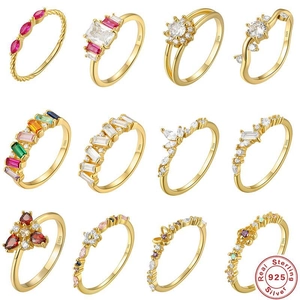 Luxury 925 Sterling Silver Rings For Women Gold Plated AAAAA Zirconia Inlaid Wedding Engagement Vintage Jewelry Gift