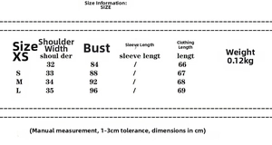 Size chart showing bust and length measurements for women's two-piece summer clothing set