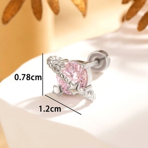 Orecchino a perno pianeta in argento con zircone rosa e design orbita stellare 0,78cm