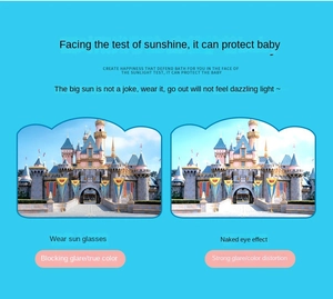 Visual demonstration of anti-glare lens protection for kids sunglasses in bright sunlight