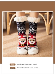 Gros plan sur la doublure polaire épaisse et les motifs festifs des chaussettes de Noël